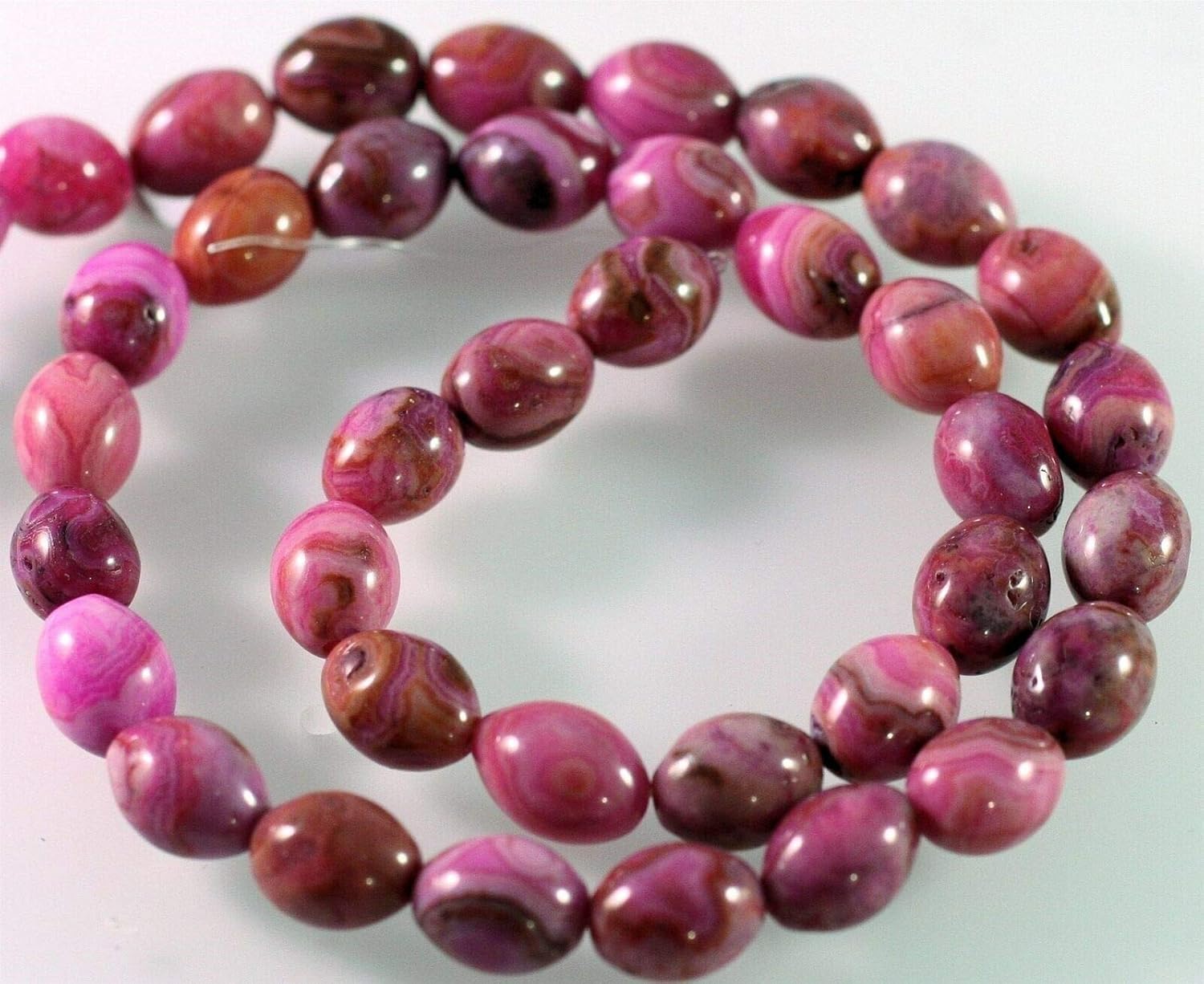 1 Strand Crazy Lace Agate Dyed Fuchsia Pink & Red 8x10mm Oval Egg Gemstone Bead*