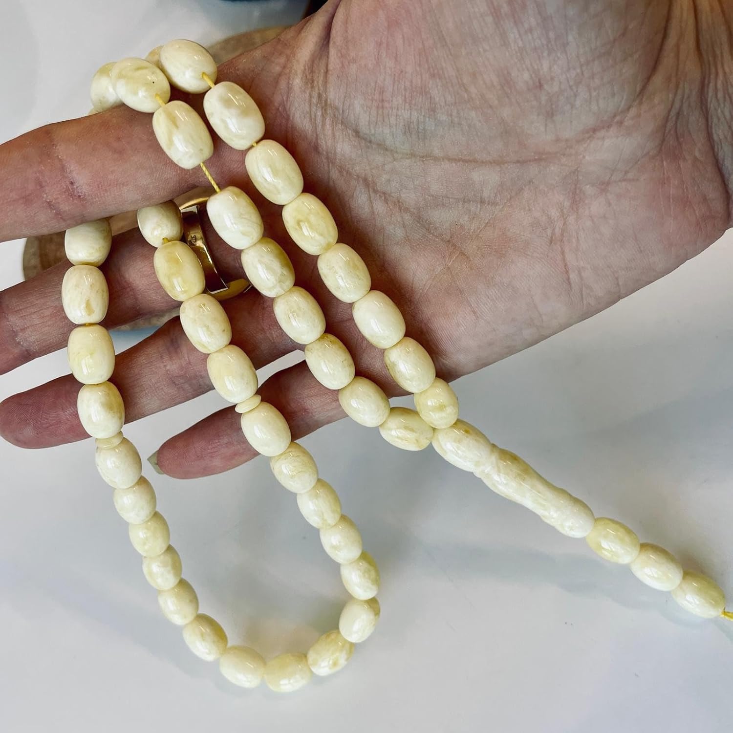 AMBERSTONE Muslim Prayer Beads Tasbih - Premium Handmade Baltic Amber Tasbeeh for Dhikr - Natural Milky Amber Islamic Rosary Misbaha Subha - 45+3 Beads / 33.6 g