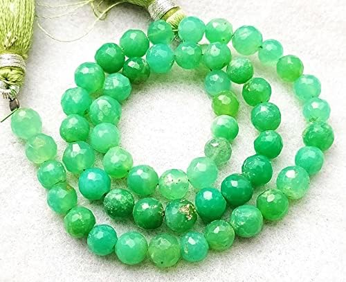 13 inch Strand of Natural gem Apple Green Chrysoprase, 8mm Round Faceted Beads for DIY Jewelry Making. | Beads_01992