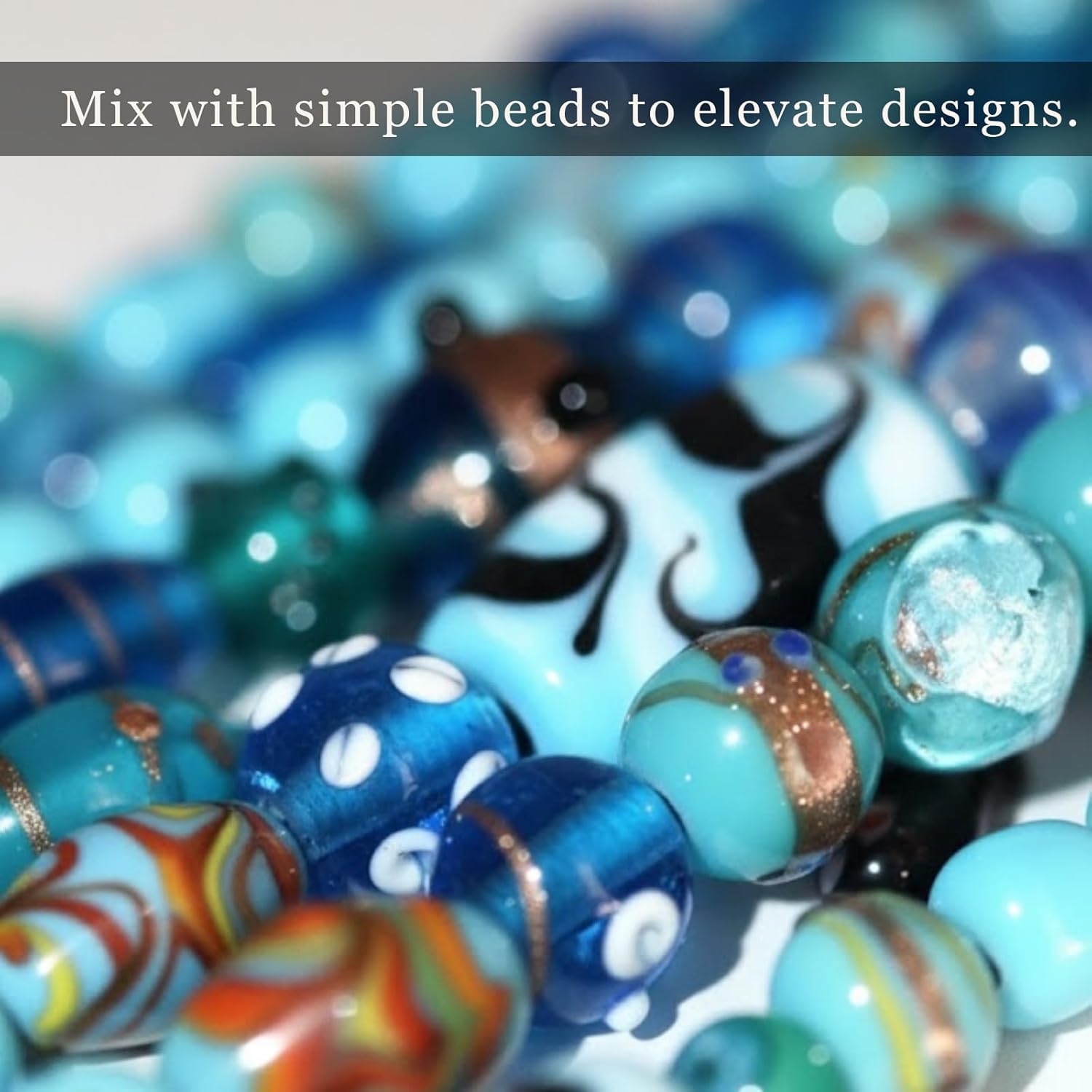 Handcrafted Turquoise Lampwork Glass Beads | Multi Shape Fancy Assorted Beads | Available in 50 Strands | Artistic Glass Bead Set for Jewelry Making & DIY Crafts.