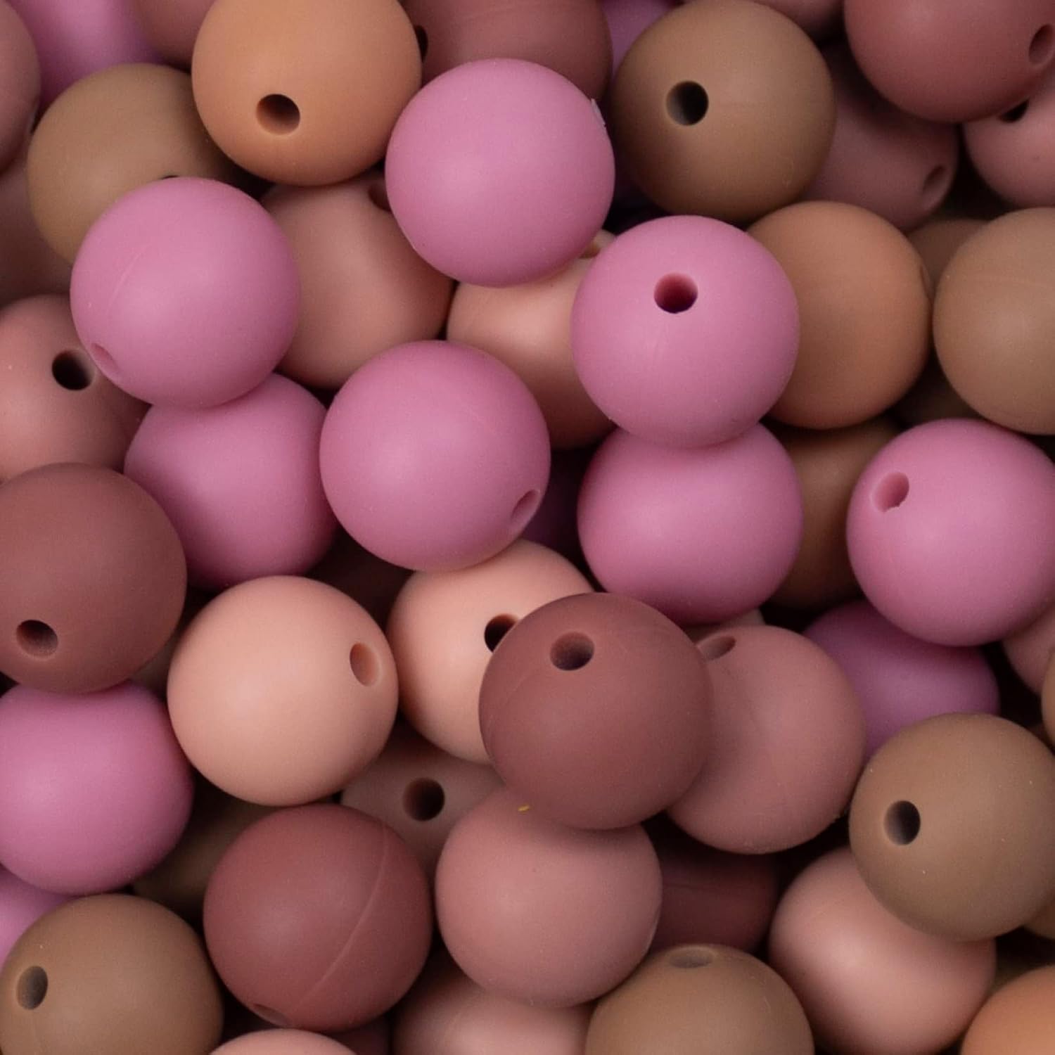 Silicone Beads Bulk 15mm 12mm DIY Necklace Bracelet Keychain Making Craft Set Jewelry, Colorful Silicone Beads Bulk Round Bead Loose with Accessories (15 mm Round Dusty Pink)