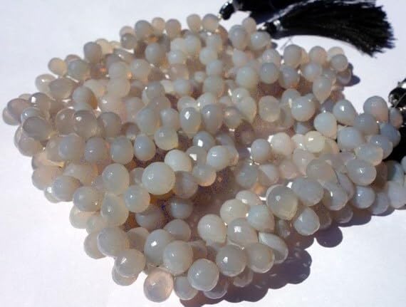 8 inch Strand of Natural Chalcedony 6x9x7x10mm pear Faceted briolette Beads for DIY Jewelry Making. |BRIO_02023