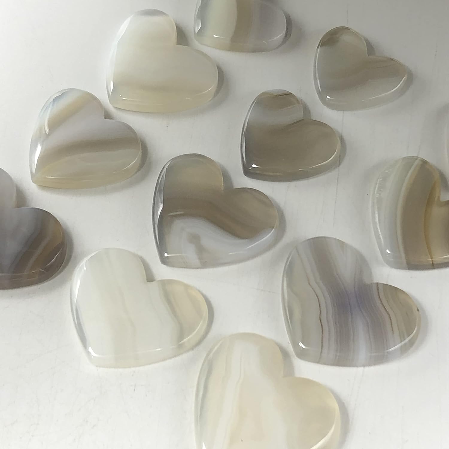 Natural BOTSWANA AGATE HEART SHAPE Gemstone Loose Cabochon Lot For Jewelry Making, Loose Gemstone For Ring, Earring & Pendant Necklace, Jewelry Making Cabochons, Healing Gemstones