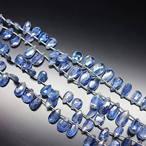 8 inch Strand of Natural Blue Kyanite 12-13 mm pear Drop Faceted briolette Beads for DIY Jewelry Making. |BRIO_01069