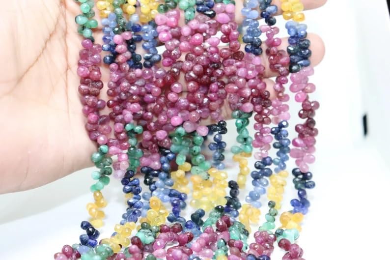 Multi Precious Faceted Drops Shape Beads 4 * 6 mm Multi Rainbow Drops Side Cut Multi Precious Drops Beads Precious Multi Beads