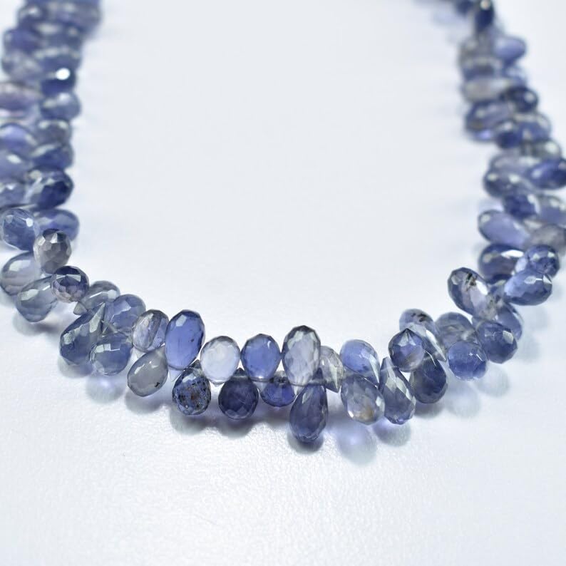 Natural Iolite Teardrop Faceted Beads 4X6.5-4.5X7.5mm 8 inch Long String Jewelry Making Gemstone Beads for Necklace Bracelet