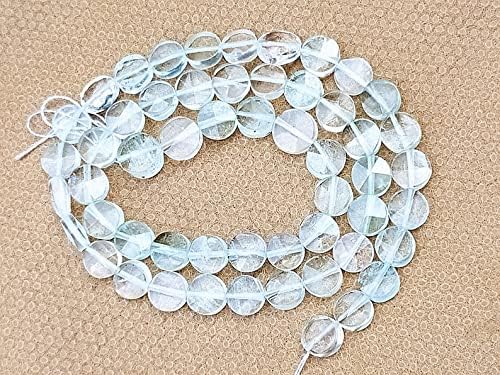 13 inch Strand of Natural gem Aquamarine, 8mm Coin Smooth Beads for DIY Jewelry Making. | Beads_01720