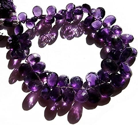 8 inch Strand of Natural Amethyst 9x7-10x8mm pear Faceted briolette Beads for DIY Jewelry Making. |BRIO_00326