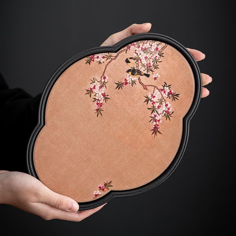 Tray Small Dry Tea Brewing Tray Chinese Crabapple Shaped Pot Holder Ceramic Pangu Style Pot Mat Tray Serving Trays(A)
