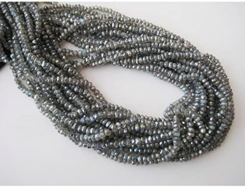 BEADS GEMSTONE 1 Strand Natural Labrarite Color, Micro Faceted Rondelle Beads, 4mm Beads, 13 Inches Code-HIGH-18767