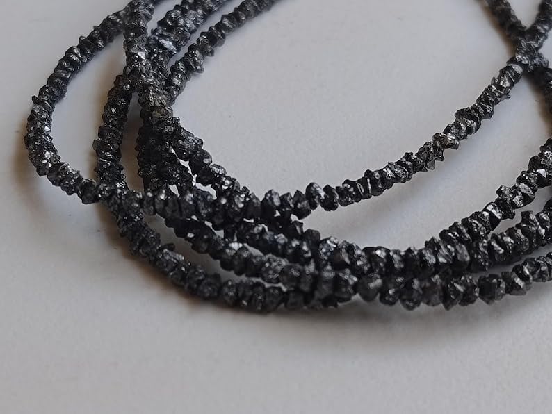 3-4mm Black Rough Diamonds, Black Raw Diamond Beads, Black Uncut Diamonds, Raw Black Diamond Beads For Jewelry (4IN To 16IN Options), 3 MM - 4 MM
