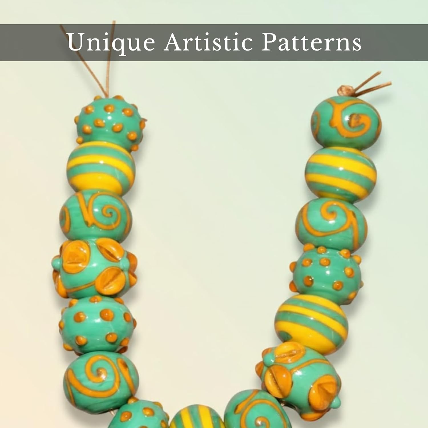 Handcrafted Multicolor Lampwork Glass Beads | Turquoise & Yellow Decorative Artistic Beads | Available in 10 Strands | Premium Handmade for Jewelry Making & DIY Crafts.