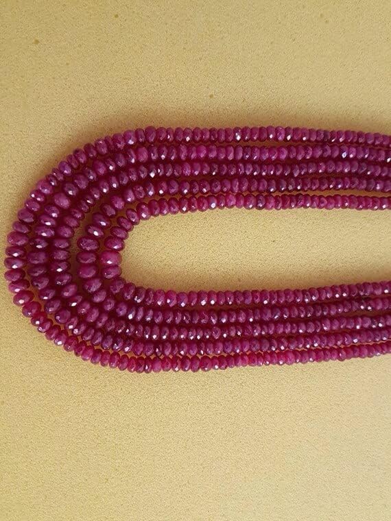 Ruby Glassfilled Beads AAA Quality Pink Ruby Faceted Rondelle Beads 4-7 MM Size 8 Inches Strand