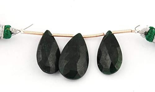 3 pcs rare fine dyed emerald two matching pair briolettes - emerald faceted pear beads 20mm-22mm sb2354