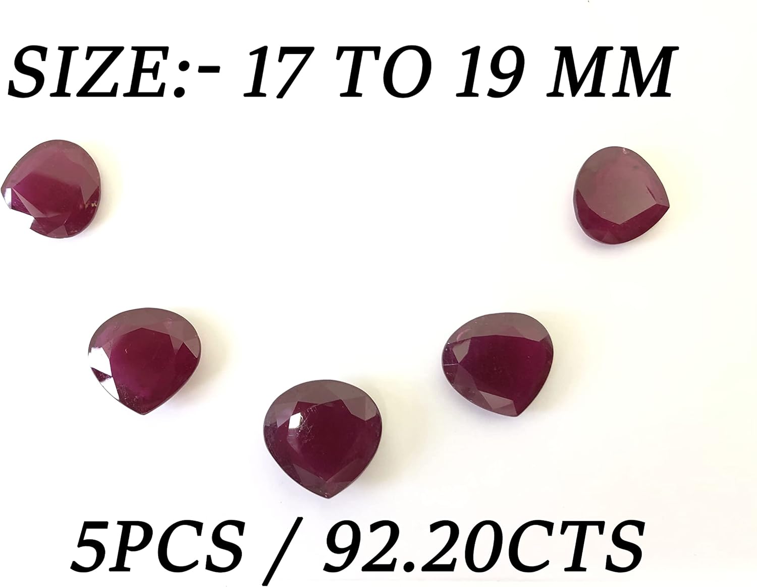 92.20 Ct Ruby Heart Shape Cut Faceted Size 17 To 19 mm Wholesale 5 Pieces Lot Loose Gemstone All Matching Stone Best For Making Ruby Necklace, Pendant, Earring, Ring Jewelry