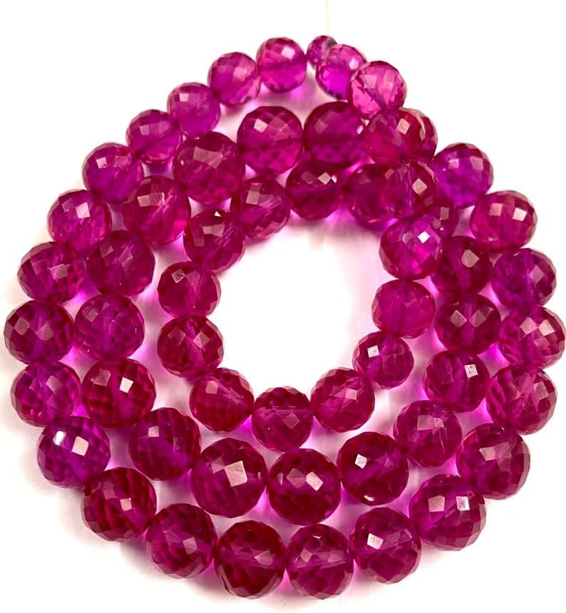 Natural Pink Spinel Round Faceted Beads 8x9-8x9mm 18 inch Long String Jewelry Making Gemstone Beads for Necklace Bracelet