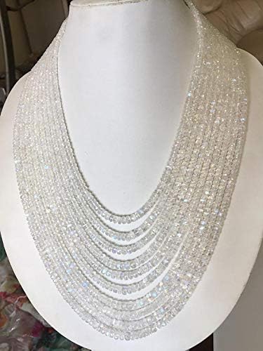 JEWELZ natural rainbow moonstone multi strand necklace, 10 strand multi line faceted moonstone beads, 4mm to 5mm bead