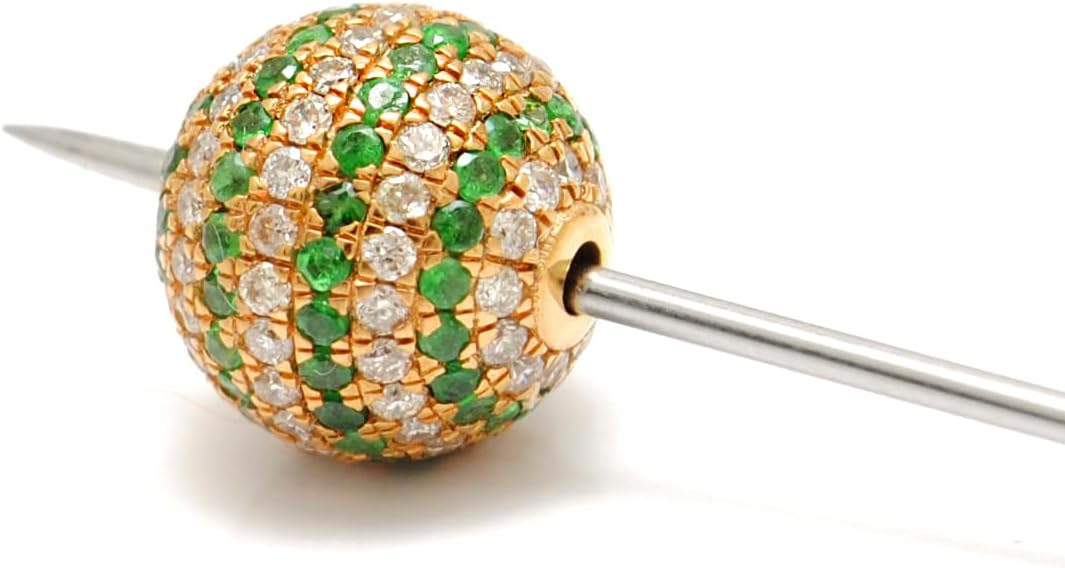 Kanika Creations Luxury 14K Yellow Gold 10mm Pavé Spacer Bead with Natural Emerald & Diamond – Handmade Jewelry – Gift for Her