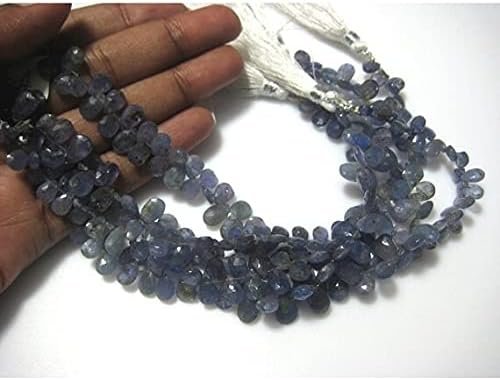 BEADS GEMSTONE 1 Strand Natural Tanzanite Briolette Beads, Pear Beads, 5x7mm Each, 33 Pieces, 4 Inch Code-HIGH-17837