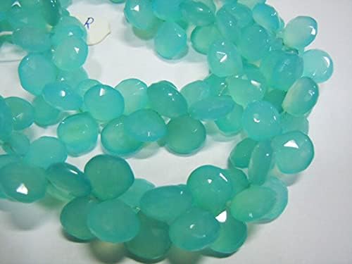 8 inch Strand of Natural Chalcedony 12 mm Heart Faceted briolette Beads for DIY Jewelry Making. |BRIO_01748
