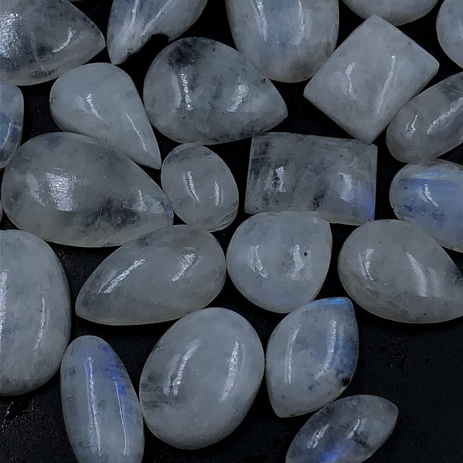 Natural WHITE RAINBOW MOONSTONE Gemstone Loose Cabochon Lot For Jewelry Making, Loose Gemstone For Ring, Earring & Pendant Necklace, Jewelry Making Cabochons, Healing Gemstones