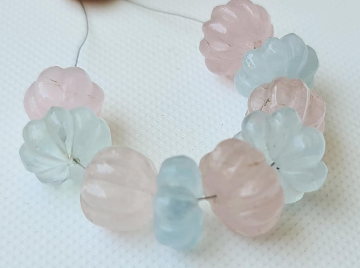 GemsForJewels Women's Aquamarine Melon Beads, 9-11mm Natural Aquamarine Carved Melon Beads, Multi Aquamarine For Jewelry Aquamarine for Necklace - PPH26