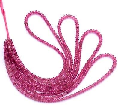 Kashish Gems & Jewels 5 Strands Bunch Rubellite Tourmaline Smooth Rondelle Beads Natural Gemstone Plain Center Drill Beads Line | Rubellite Beads | 5x2 to 3x2 mm