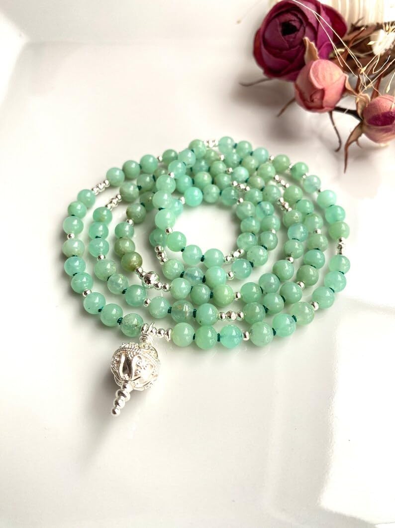 Natural chrysoprase 6mm 108 Mala Beads, Spiritual, Meditation Beads, Reiki, Japa Mala, Buddhist Prayer Beads, Yoga Bracelet, healing beads LKMALA-RRGU-3437