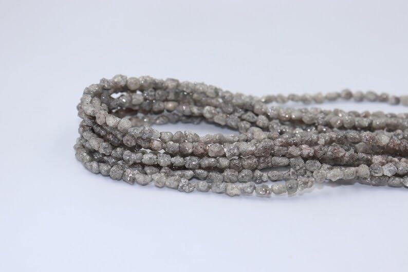 Natural Raw Grey White Diamond Long Drill Uncut Beads 3-4.5 mm Diamond Beads Uncut Diamond Beads White Diamond