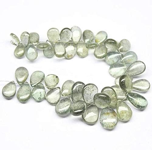 Moss Aquamarine Smooth Pear Drop Gemstone Craft Loose Beads Strand 6 Inch Long 14mm 9mm Code-HIGH-1706