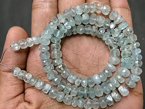 Natural Aquamarine rondelle Faceted Beads 5x7 18 inch Long String Jewelry Making Gemstone Beads for Necklace Bracelet