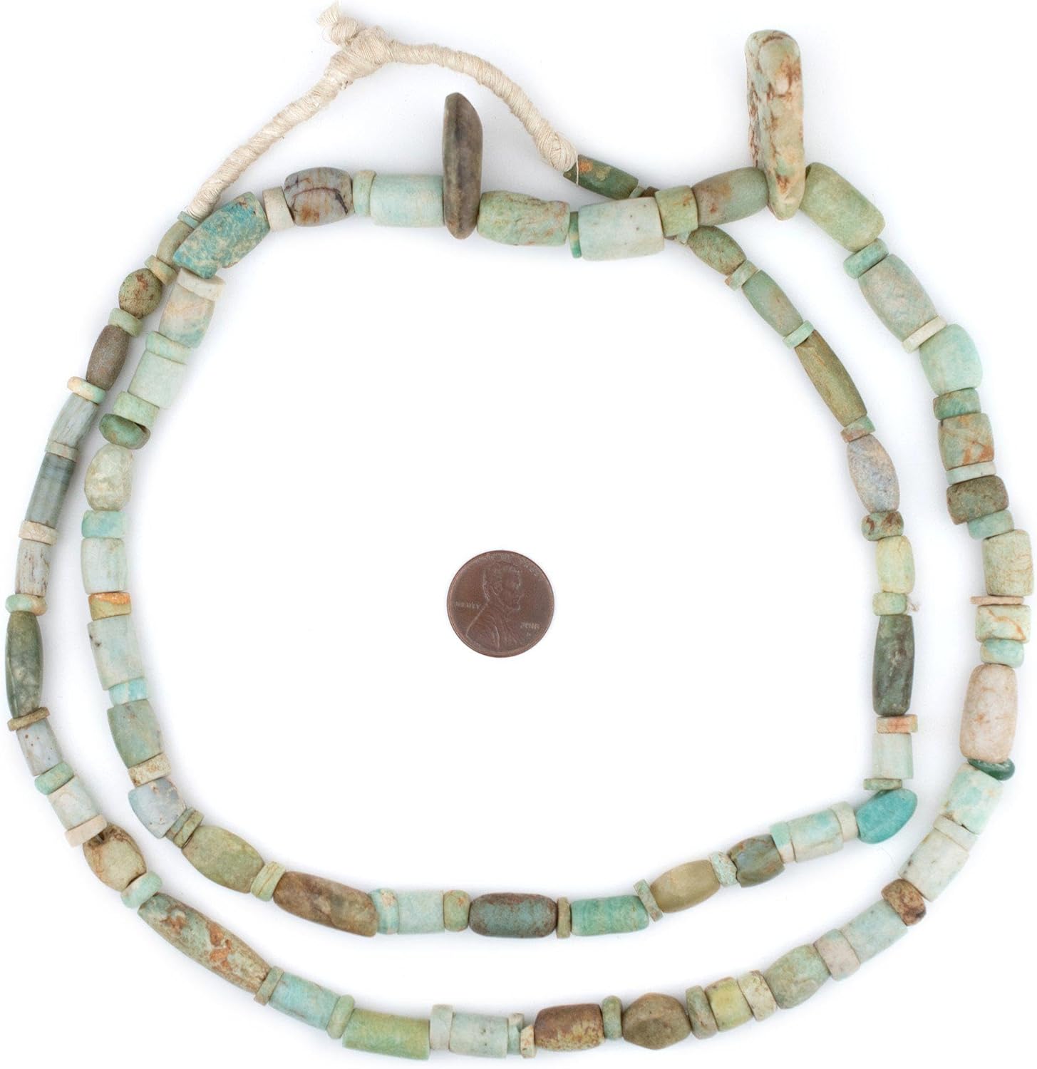 The Bead Chest Ancient Amazonite African Stone Beads #8628 12mm Mali Green Mixed Gemstone Large Hole 38 Inch Strand Handmade
