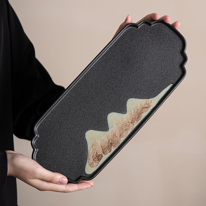 Tray Kung Fu Ceramic Dry Tea Tray Household Simple Retro Stoneware Small Tea Table Tea Ceremony Accessories Tray Serving Trays(A)