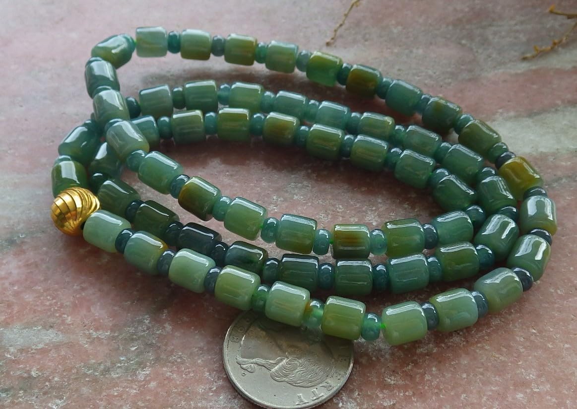 Certified Icy Yellow Green Burma 100% Natural A JADE Jadeite Bead Beads Circle Necklace 25 inches 项链 617426
