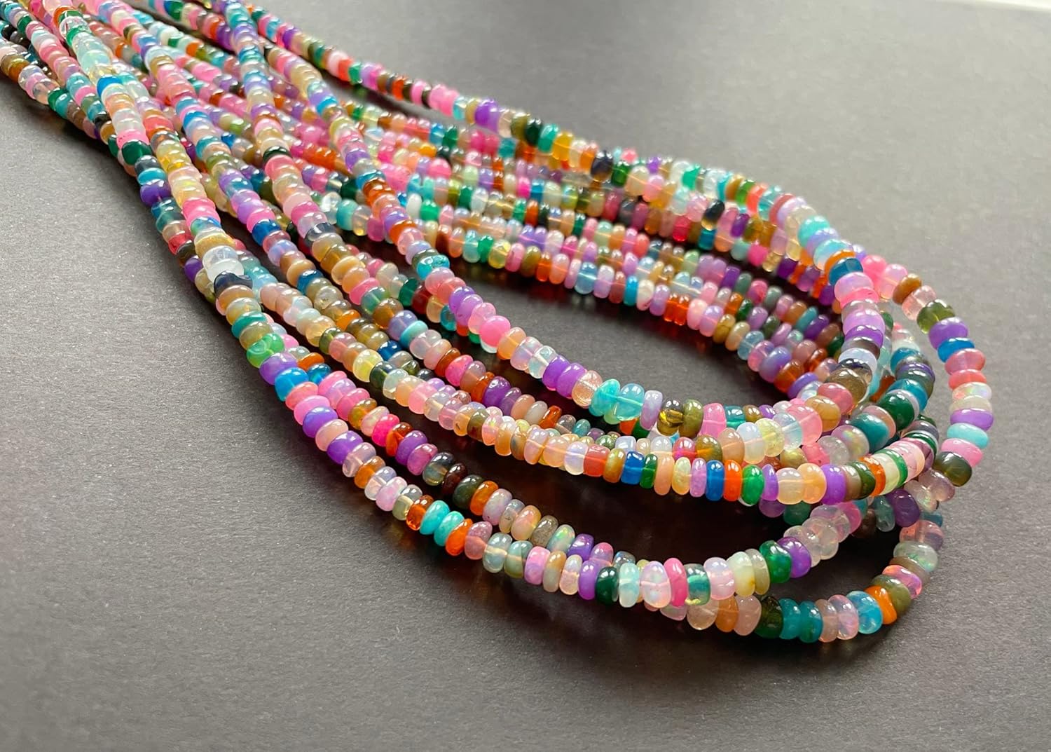 3-5 mm Colorful Opal Beads, Fancy Multi Color Rare Enhanced Opal Plain Smooth Rondelle Beads For Jewelry (8 IN To 16 IN) - ASG83