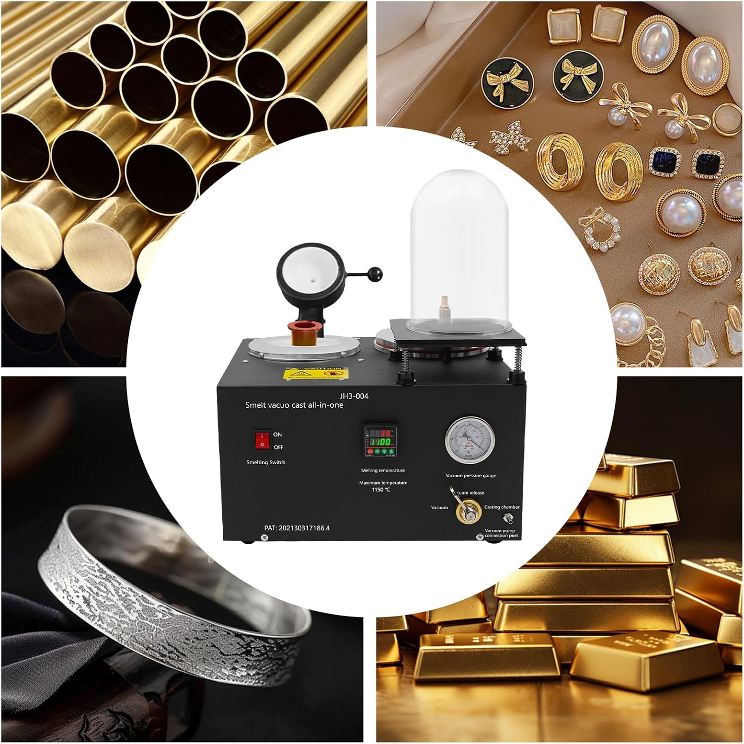 HCYHSLH 2Kg Vacuum Investing Casting Machine, Jewelry Spot Welder, 110V 1500W Electric Silver Metal Casting Tool Steel 1/3HP 2102℉ Freestanding Melting Desktop Machines for Art Manufacturers