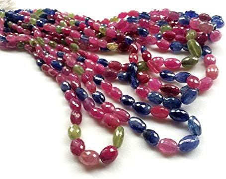14 inch Strand Natural Multi Sapphire 9-12 mm Oval Faceted Beads for Jewelry - Multi Sapphire & Ruby Beads, Multi Sapphire Plain Oval Beads, Multi Sapphire Statement Necklace 9-12mm, 14 inch, 33 pcs