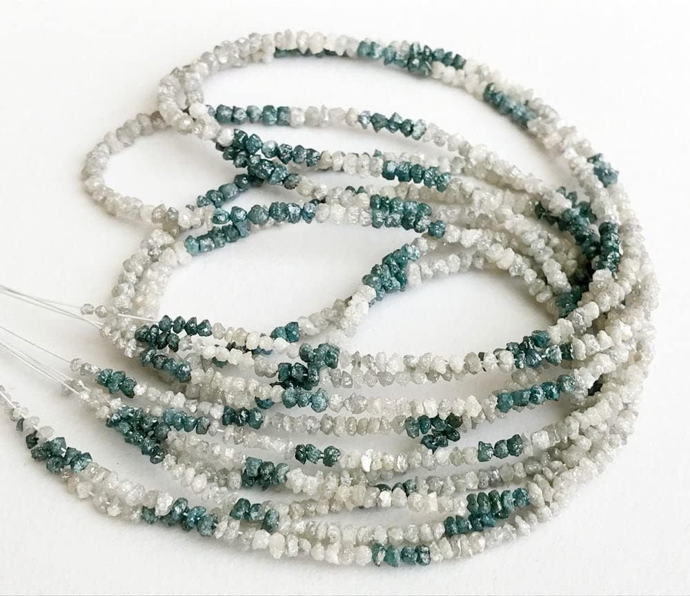 2-3.5mm White, Gray And Blue Shaded Rough Diamonds, Natural Raw Diamond Beads, Uncut Diamond Beads For Jewelry (4IN To 8IN Options)- DS3300, 2-3.5 MM