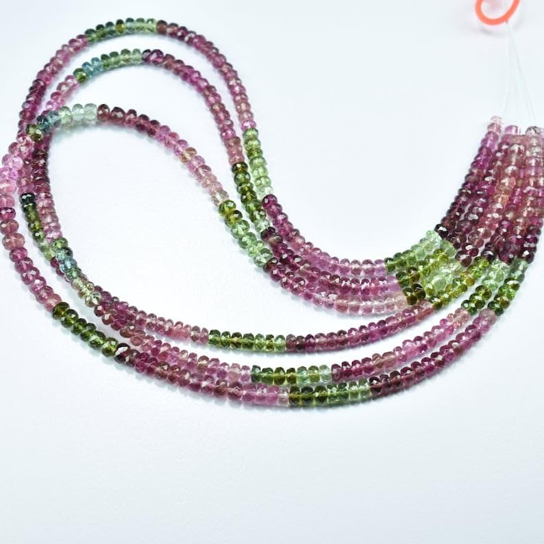 Natural Multi Tourmaline roundella Faceted Beads 4.5mm 16 inch Long String Jewelry Making Gemstone Beads for Necklace Bracelet