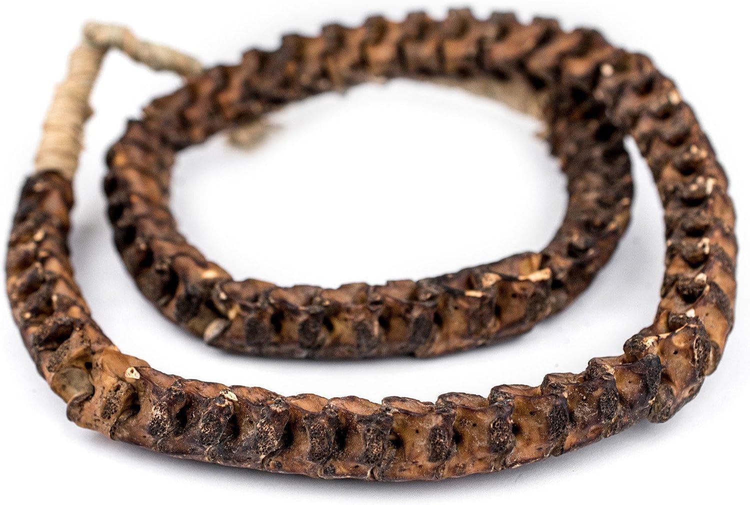 The Bead Chest Real Snake Vertebrae Beads from Africa Extra Large 18mm Nigeria African Brown Interlocking Bone Large Hole 32-34 Inch Strand