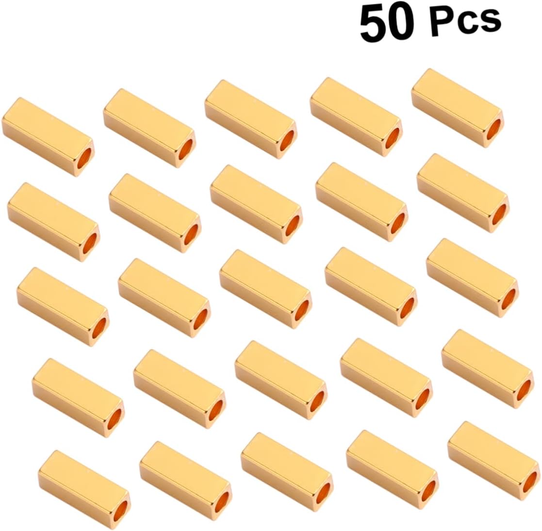 50pcs Necklace Bracelets Jewlery Charm Spacer Beads Metal Loose Beads Metal Shims Copper Tube Spacers (As Shown Size 1)