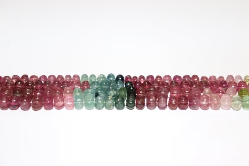 Multi Tourmaline Smooth Carved Rondelle Shape Beads 5.75-6MM Natural Tourmaline Melon Shape Beads Strand for Jewelry Making