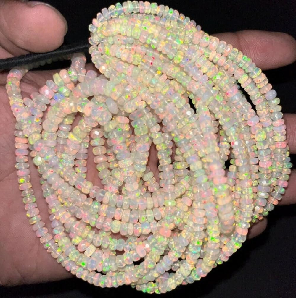 Ethiopian Opal Faceted Rondelle Beads 3-4mm Natural Opal Beads 16 Inches
