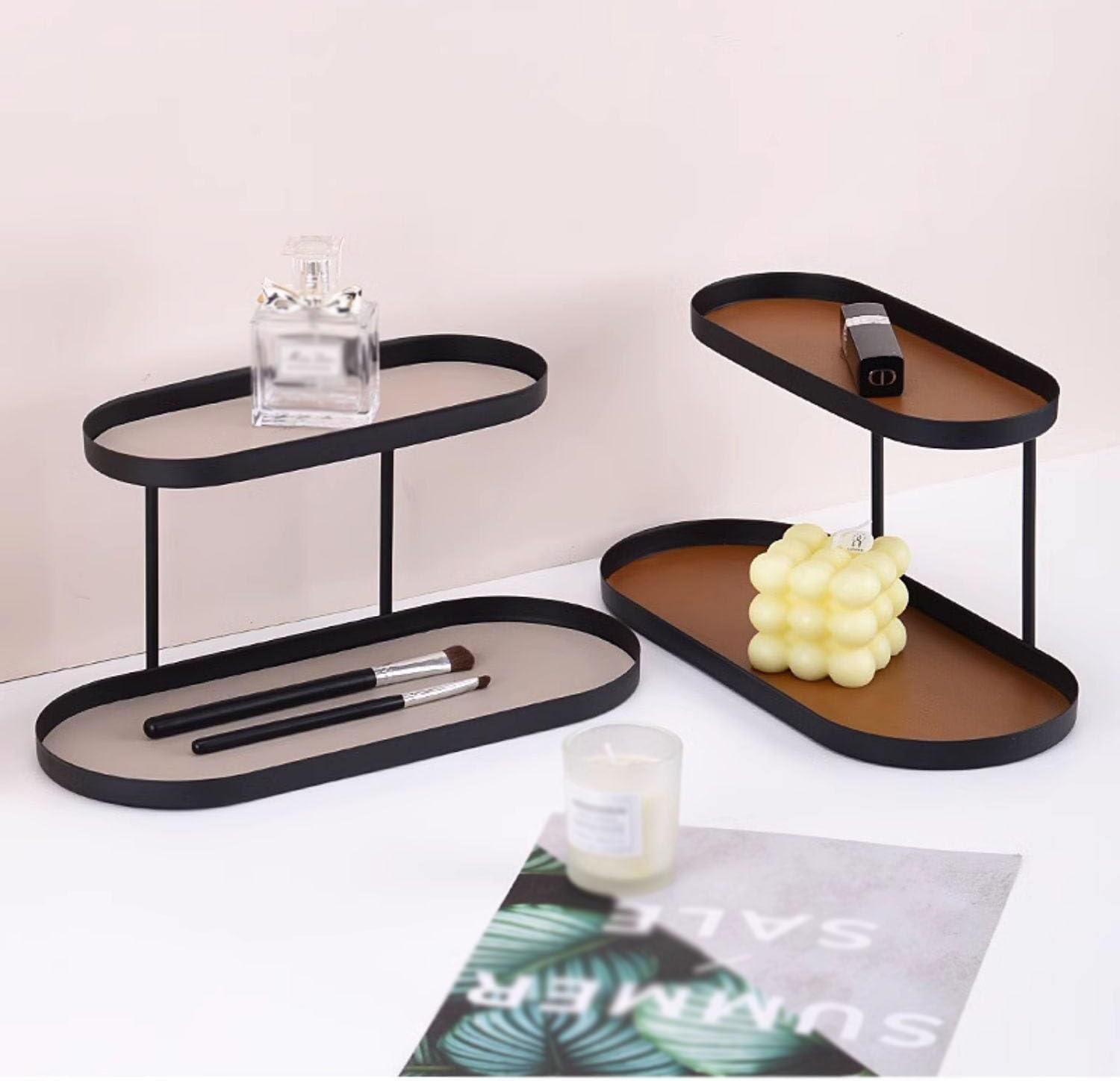 Tray Double-Layer Storage Tray Aromatherapy Candle Tray Cake Jewelry Display Tray Desktop Storage Double-Layer Tray Serving Trays(B,Medium)