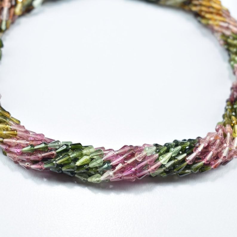 Natural Multi Tourmaline Straight Drill Drops Faceted Beads 3X4.5-3X5mm 13 inch Long String Jewelry Making Gemstone Beads for Necklace Bracelet