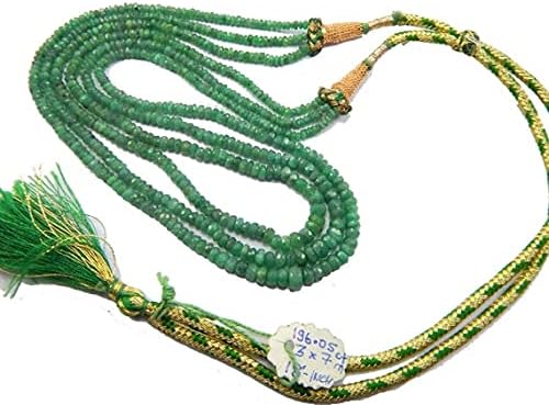 Emerald Necklace 18 inch Long,Beads Size 3-7 mm Rondelle Faceted Green Beads 3 Strands Necklace