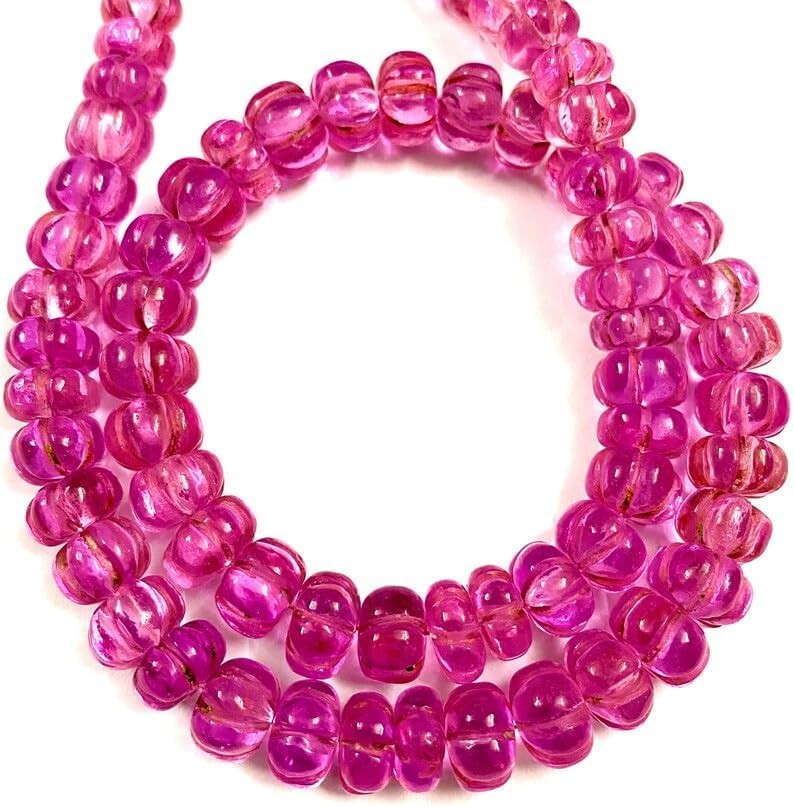 Natural Pink Sapphire Melon Smooth Beads 6-11 MM 18 inch Long String Jewelry Making Gemstone Beads for Necklace Bracelet