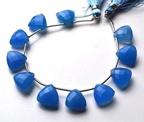 1 strand natural 6.5 inch long strand,superb blue color chalcedony faceted trillion shape beads briolettes 11 to 12 mm