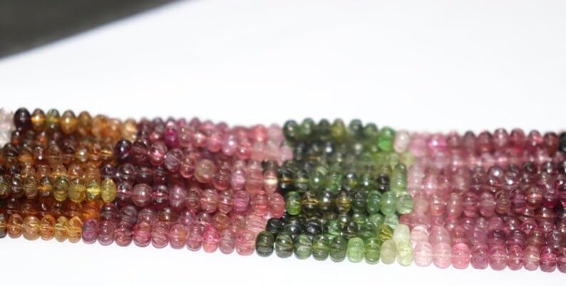 Multi Tourmaline Smooth Carved Rondelle Shape Beads 5 mm Tourmaline Melon Shape Beads Tourmaline Smooth rondelle for Making Jwelery