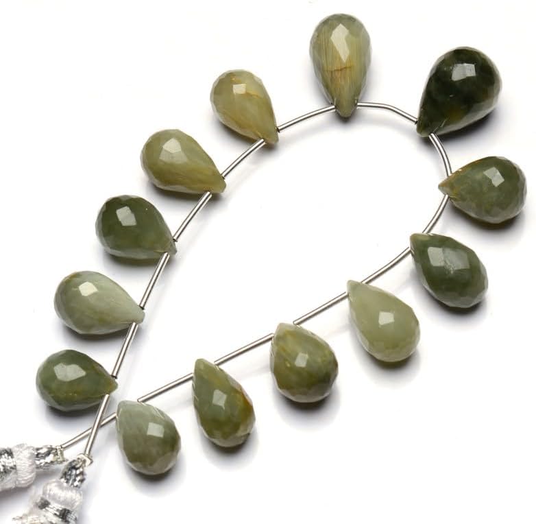8 inch Strand of Natural Chrysoberyl Cats Eye 11x8-16x9 mm Teardrop Faceted briolette Beads for DIY Jewelry Making. |BRIO_02212